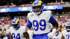 GLENDALE, ARIZONA - SEPTEMBER 25: Defensive tackle Aaron Donald #99 of the Los Angeles Rams runs onto the field before the game against the Los Angeles Rams at State Farm Stadium on September 25, 2022 in Glendale, Arizona. (Photo by Mike Christy/Getty Images)