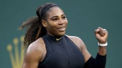 Serena Williams celebrado su victoria sobre Kiki Bertens durante el BNP Paribas Open del 8 de marzo de 2018. 