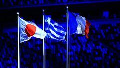 Serán hasta 4 mil horas de transmisión en la justa veraniega
<br><br>

(I-D) Bandera Japon, Bandera de Grecia y Bandera de Francia nueva sede de Paris 2024 durante la Ceremonia de Clausura de los XXXII Juegos Olimpicos de Tokio 2020, en el Estadio Olimpico de Tokio, el 8 de agosto de 2021.