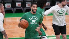 BOSTON, MA  - JUNE 15:  Jayson Tatum of the Boston Celtics participates during 2022 NBA Finals Practice and Media Availability on June 15, 2022  at the TD Garden in Boston, Massachusetts. NOTE TO USER: User expressly acknowledges and agrees that, by downloading and or using this photograph, user is consenting to the terms and conditions of Getty Images License Agreement. Mandatory Copyright Notice: Copyright 2022 NBAE (Photo by Jesse D. Garrabrant/NBAE via Getty Images)