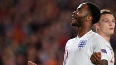 SEVILLE, SPAIN - OCTOBER 15:  Raheem Sterling of England celebrates as he scores his team&#039;s first goal during the UEFA Nations League A Group Four match between Spain and England at Estadio Benito Villamarin on October 15, 2018 in Seville, Spain.  (P