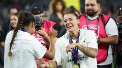 SAN DIEGO, CALIFORNIA - NOVEMBER 11: Margaret Purce #23 and Ali Krieger #11 of NJ/NY Gotham FC celebrate after defeating against the OL Reign in the 2023 NWSL Championship game at Snapdragon Stadium on November 11, 2023 in San Diego, California.   Meg Oliphant/Getty Images/AFP (Photo by Meg Oliphant / GETTY IMAGES NORTH AMERICA / Getty Images via AFP)