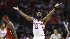 Mar 24, 2017; Houston, TX, USA; Houston Rockets guard James Harden (13) celebrates after making a basket during the fourth quarter against the New Orleans Pelicans at Toyota Center. Mandatory Credit: Troy Taormina-USA TODAY Sports