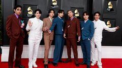 FILE PHOTO: BTS pose on the red carpet as they attend the 64th Annual Grammy Awards at the MGM Grand Garden Arena in Las Vegas, Nevada, U.S., April 3, 2022. REUTERS/Maria Alejandra Cardona/File Photo