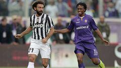 Juan Guillermo Cuadrado y Andrea Pirlo en un Juventus - Fiore