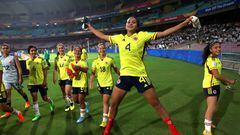 NAVI MUMBAI, INDIA - OCTOBER 15: Maria Correa of Colombia celebrates victory following the FIFA U-17 Women's World Cup 2022 group stage match between China and Colombia at DY Patil Stadium on October 15, 2022 in Navi Mumbai, India. (Photo by Stephen Pond - FIFA/FIFA via Getty Images)