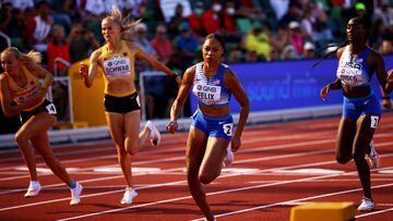 Allyson Felix of the US in action during her heat.