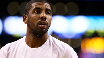 BOSTON, MA - OCTOBER 2: Kyrie Irving #11 of the Boston Celtics looks on during warm ups before the game against the Charlotte Hornets at TD Garden on October 2, 2017 in Boston, Massachusetts. NOTE TO USER: User expressly acknowledges and agrees that, by downloading and or using this Photograph, user is consenting to the terms and conditions of the Getty Images License Agreement.   Maddie Meyer/Getty Images/AFP == FOR NEWSPAPERS, INTERNET, TELCOS &amp; TELEVISION USE ONLY ==
