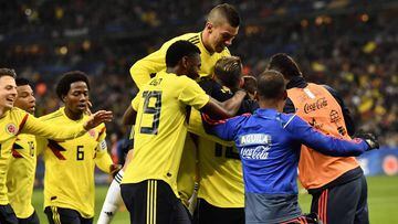 Colombia celebra el gol del Juan Fernando Quintero en el triunfo 3 a 2 ante Francia 