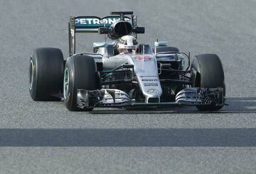 British driver Lewis Hamilton, from the Mercedes team, during pre-season testing in Barcelona.