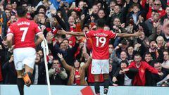 MANCHESTER, ENGLAND - MARCH 10:  Marcus Rashford of Manchester United celebrates scoring their second goal during the Premier League match between Manchester United and Liverpool at Old Trafford on March 10, 2018 in Manchester, England.  (Photo by Matthew