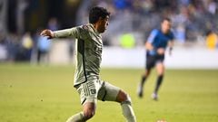 Apr 26, 2023; Chester, PA, USA; Los Angeles FC forward Carlos Vela (10) controls the ball against the Philadelphia Union in the second half at Subaru Park. Mandatory Credit: Kyle Ross-USA TODAY Sports