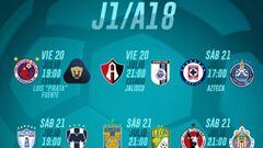 Fechas y horarios de la jornada 1 del Apertura 2018 de la Liga MX
