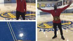 Draymond Green celebra el campeonato de la NBA a lo WWE