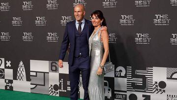 Real Madrid&#039;s French coach Zinedine Zidane and his wife Veronique arrive for The Best FIFA Football Awards ceremony, on September 24, 2018 in London. (Photo by Adrian DENNIS / AFP)