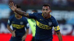 T&eacute;vez, de Boca Juniors, celebra el gol marcado ante San Lorenzo. 