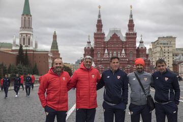 Sevilla players pose on Moscow's Red Square.