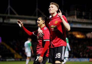 Soccer Football - FA Cup Fourth Round - Yeovil Town vs Manchester United - Huish Park, Yeovil, Britain - January 26, 2018   Manchester United’s Alexis Sanchez celebrates their second goal with Scott McTominay    Action Images via Reuters/Paul Childs