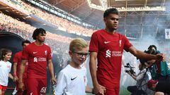 LEIPZIG, GERMANY - JULY 21: ( SUN OUT,THE SUN ON SUNDAY OUT)Luis Diaz of Liverpool before the pre-season friendly match between RB Leipzig and Liverpool FC at Red Bull Arena on July 21, 2022 in Leipzig, Germany. (Photo by Andrew Powell/Liverpool FC via Getty Images)