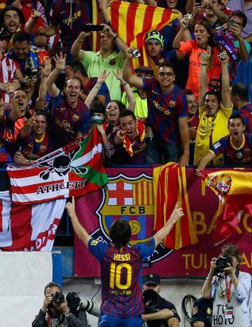 Copa del Rey 2011-2012. (25/05/12). Estadio Vicente Calderón. Athletic de Bilbao-Barcelona. El Barça ganó 0-3 con los goles de Pedro, en dos ocasiones y Messi. Último título de la era Guardiola, que se despidió como técnico blaugrana como la comenzó; ganando la Copa.
