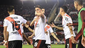 Rafael Santos Borr&eacute; celebrando un gol con River Plate en Copa Libertadores.