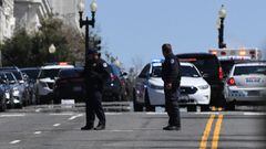 Police block a street near the US Capitol on April 2, 2021, after a vehicle drove into US Capitol police officers in Washington, DC. - Two police officers were injured near the US Capitol on Friday after being rammed by a vehicle whose driver was subseque