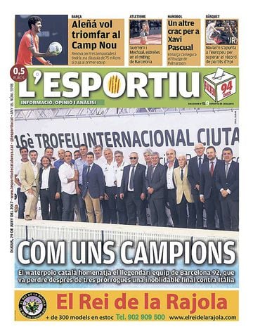 Portada de 'L'Esportiu' del jueves 29 de junio de 2017.