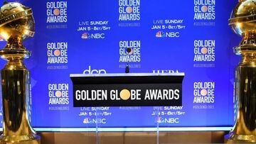 Vista del podio para la presentaci&oacute;n de los nominados a la 77&deg; entrega de los Golden Globes en Beverly Hills, California. Diciembre 09, 2019.