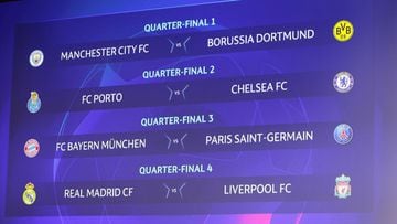 The Champions League quarter-finals and semi-finals see Bayern, PSG and Manchester City on the same side of the draw. Real Madrid play Liverpool.