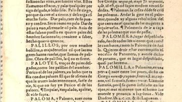 Fragmento del libro, 'Tesoro de la Lengua Castellana', de Sebastián de Covarrubias.