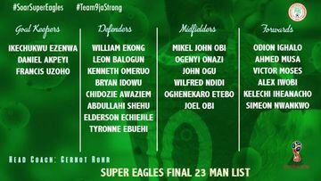 Los 23 convocados de Nigeria, rival de Argentina en el Mundial