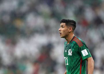 LUSAIL CITY, QATAR - NOVEMBER 30: Uriel Antuna of Mexico looks on   during the FIFA World Cup Qatar 2022 Group C match between Saudi Arabia and Mexico at Lusail Stadium on November 30, 2022 in Lusail City, Qatar. (Photo by Francois Nel/Getty Images)