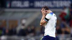 MILAN, ITALY - SEPTEMBER 23: Harry Maguire of England looks dejected during the UEFA Nations League League A Group 3 match between Italy and England at San Siro on September 23, 2022 in Milan, Italy. (Photo by Sportinfoto/DeFodi Images via Getty Images)