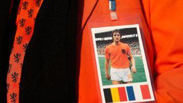 A Dutch fan displays a picture of Johan Cruyff of Netherlands prior to the International Friendly match between Netherlands and France at Amsterdam Arena on March 25, 2016 in Amsterdam, Netherlands.