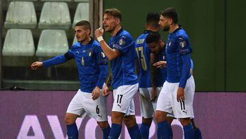 PARMA, ITALY - MARCH 25:  Ciro Immobile of Italy celebrates with teammates after scoring the second goal of his team during the FIFA World Cup 2022 Qatar qualifying match between Italy and Northern Ireland on March 25, 2021 in Parma, Italy. Sporting stadi