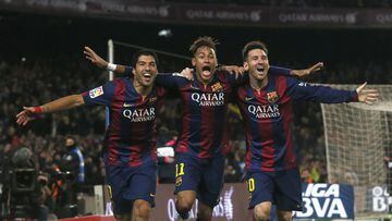 Luis Suárez (25 goles), Neymar (39 goles) y Leo Messi (58 goles)