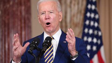 (FILES) In this file photo US President Joe Biden speaks about foreign policy at the State Department in Washington, DC, on February 4, 2021. - US President Joe Biden said he won&#039;t lift sanctions against Iran as long as the Islamic republic is not ad