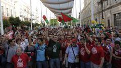 Manifestaci&oacute;n de aficionados el pasado 21 de julio en Sevilla para evitar la desaparici&oacute;n del club.