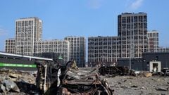 Kiev (Ukraine), 24/03/2022.- A general view of the shopping center that was damaged by shelling on 21 March by a Russian attack in Kiev, where according to emergency service, at least six people died in the Russian shelling on the shopping centre, in Kiev