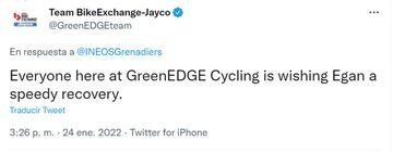 El mensaje del Team Bike Exchange a Egan Bernal