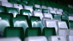 SEVILLE, SPAIN - FEBRUARY 19:  Empty seats at the Estadio Benito Villamarin are pictured ahead of the La Liga Santander match between Real Betis and Getafe CF at Estadio Benito Villamarin on February 19, 2021 in Seville, Spain. Sporting stadiums around Sp