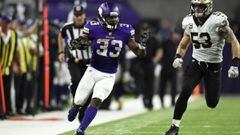 MINNEAPOLIS, MN - SEPTEMBER 11: Dalvin Cook #33 of the Minnesota Vikings carries the ball in the second half of the game against the New Orleans Saints on September 11, 2017 at U.S. Bank Stadium in Minneapolis, Minnesota.   Hannah Foslien/Getty Images/AFP == FOR NEWSPAPERS, INTERNET, TELCOS &amp; TELEVISION USE ONLY ==