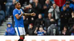 GLASGOW, SCOTLAND - OCTOBER 29: Rangers' Alfredo Morelos celebrates making it 4-1 during a cinch Premiership match between Rangers and Aberdeen at Ibrox Stadium, on October 29, 2022, in Glasgow, Scotland. (Photo by Rob Casey/SNS Group via Getty Images)