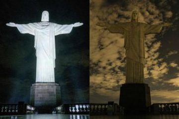 El Cristo Redentor de Río de Janeiro, antes y durante la Hora del Planeta