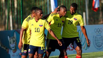 Jugadores de la Selección Colombia Sub 20 celebran.