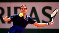 PARIS, FRANCE - MAY 27: Guido Pella of Argentina plays a forehand during his mens singles first round match against Guido Andreozzi of Argentina during Day two of the 2019 French Open at Roland Garros on May 27, 2019 in Paris, France. (Photo by Clive Brun