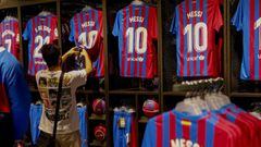 Las camisetas de Messi en el Camp Nou.
