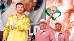 LAS VEGAS, NEVADA - SEPTEMBER 29: Undisputed super middleweight�champion Saul �Canelo� Alvarez of Mexico waves to the crowd at the ceremonial weigh-in at Toshiba Plaza on September 29, 2023 in Las Vegas, Nevada. Alvarez will defend his titles against Jermell Charlo at T-Mobile Arena on September 30 in Las Vegas.   Sarah Stier/Getty Images/AFP (Photo by Sarah Stier / GETTY IMAGES NORTH AMERICA / Getty Images via AFP)