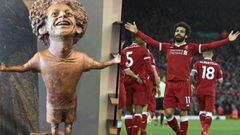 La estatua de Mo Salah que pone al jugador egipcio a la altura de Cristiano Ronaldo.
