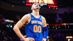 CLEVELAND, OH - DECEMBER 12: Enes Kanter #00 of the New York Knicks reacts after the Nicks lost to the Cleveland Cavaliers at Quicken Loans Arena on December 12, 2018 in Cleveland, Ohio. The Cavaliers defeated the Nicks 113-106. NOTE TO USER: User express